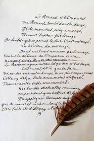 France, Aisne, Château-Thierry, Jean de La Fontaine Museum - city of Chateau-Thierry, draft of the Fable The Fox, the Flies and the Hedgehog written in pen by the hand of Jean de La Fontaine (facsimile)