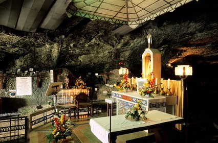 France, Doubs, around Morteau, Entre Deux Roches (between two rocks) defile, cave dwelling chapel of Remonot