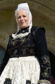 France, Finistere, Locronan, procession of the small Tromenie, breton traditional costume, Annie Louboutin