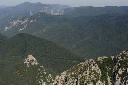 France, Aude, Cathar castle of Puilaurens (aerial view)