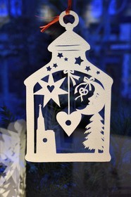 France, Bas Rhin, Bischwiller, Michèle Wagner has revived the papercutting (canivet) or the art of cut paper to stylize Christmas decorations in particular