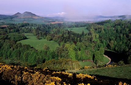 Royaume-Uni, Ecosse, région des Borders, vers Dryburgh, panorama du Scott's View de Sir Walter Scott sur la rivière Tweed