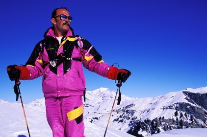 France, Savoie (73), Serge Blanc-Gonnet, pisteur en hiver, sur le domaine skiable du massif du Beaufortin