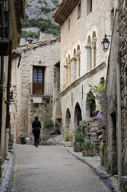 France, Herault, Saint Guilhem le Desert Medieval Village, Labelled Les Plus Beaux Villages de France (the Most Beautiful Villages of France), Lorimi and Sandonato houses in the Rue de la Chapelle des Penitents