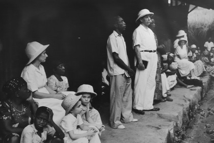 Gabon, Province du Moyen-Ogooué, Lambaréné, Hopital Albert Schweitzer, Albert Schweitzer lors d'un prêche (image d'archive)