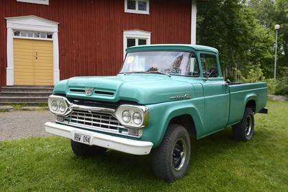 Sweden, Vasterbotten County, Umea, old vintage cars meeting in Gammlia park, Ford F 100 pick-up 1960