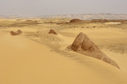Egypte, Haute-Egypte, désert libyque, paysage désertique vers  Umm el-Dabadib au nord-est de Kharga