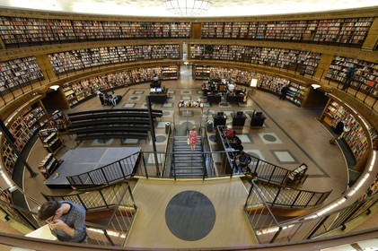 Suède, Stockholm, la bibliothèque publique de Stockholm (Stockholms stadsbibliotek) de 1928 par l'architecte suédois Gunnar Asplund, l'intérieur de la rotonde