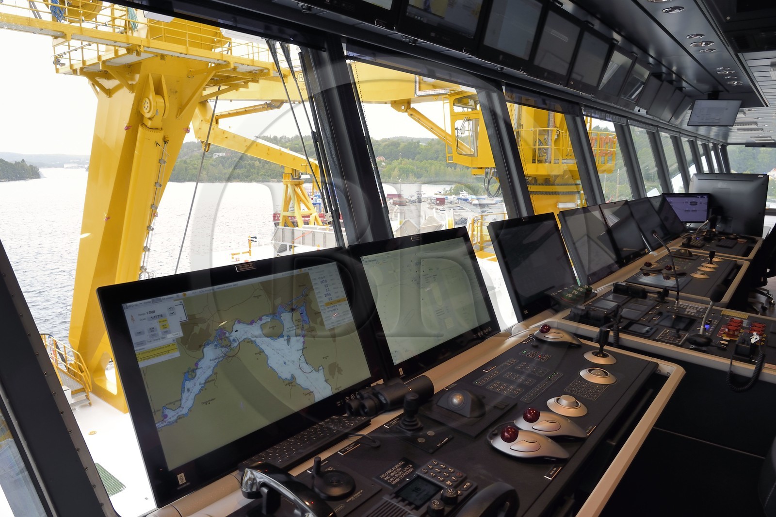 Norway, Ostfold County, Halden, Nexans Aurora cable-laying vessel, dedicated cable operation center at the rear of the vessel