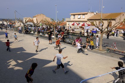 France, Herault, Sete, the place de l'Hospitalet in the Quartier Haut, youth soccer meeting at a block party