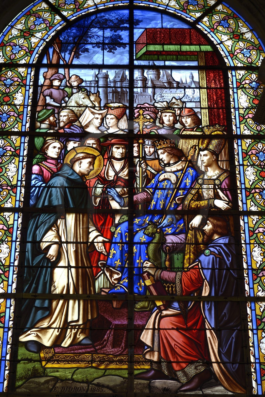 France, Morbihan (56), Golfe du Morbihan, Vannes, cathédrale Saint-Pierre, rencontre de Saint Vincent Ferrier avec le roi Henri d'Angleterre (vitrail de la chapelle absidale)