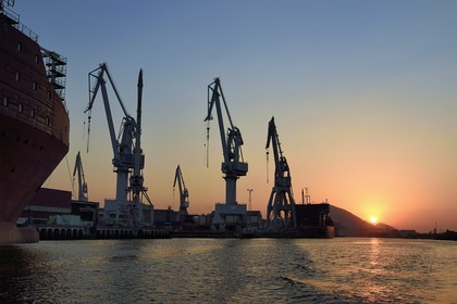 Espagne, Pays basque espagnol, Biscaye, Sestao, port industriel de Bilbao sur le fleuve Nervion centré sur la sidérurgie et la construction navale