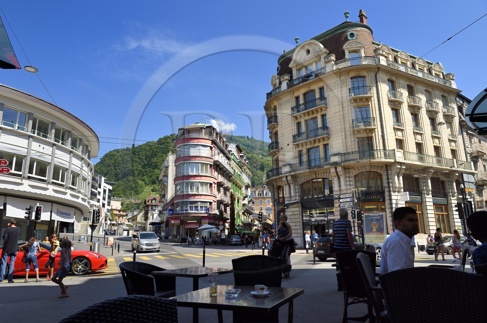 Suisse, Canton de Vaud, Montreux, à l'angle de la rue de la Paix et de l'avenue du Casino