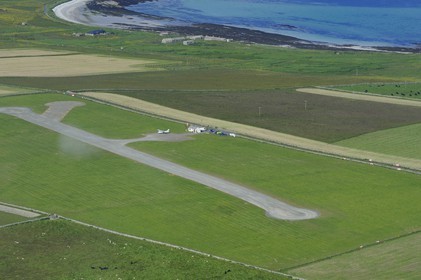 Royaume-Uni, Ecosse, Iles Orcades, Ile de Papa Westray, aerodrome(vue aérienne)