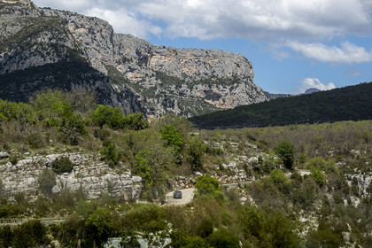 France, Var on the Left Bank and Alpes de Haute Provence on the Right Bank, Parc Naturel Regional du Verdon, the D71 road along the Artuby Gorges