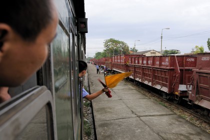 Vietnam, train from Lao Cai to Hanoi, arrival in a station