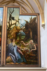 France, Haut-Rhin (68), Colmar, le musée Unterlinden, le retable d'Issenheim attribué à Grünewald, panneau de la visite de Saint Antoine à Saint Paul