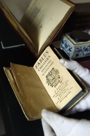 France, Aisne, Château-Thierry, Jean de La Fontaine Museum - city of Chateau-Thierry,  La Fontaine's Fables book, Claude Barbin Denys Thierry non illustrated edition, circa 1668, in-12