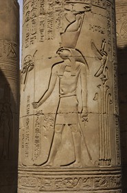 Egypt, Upper Egypt, Nile Valley, Kom Ombo Temple dedicated to Sobek, the god with a crocodile's head, bas-relief of the god Horus