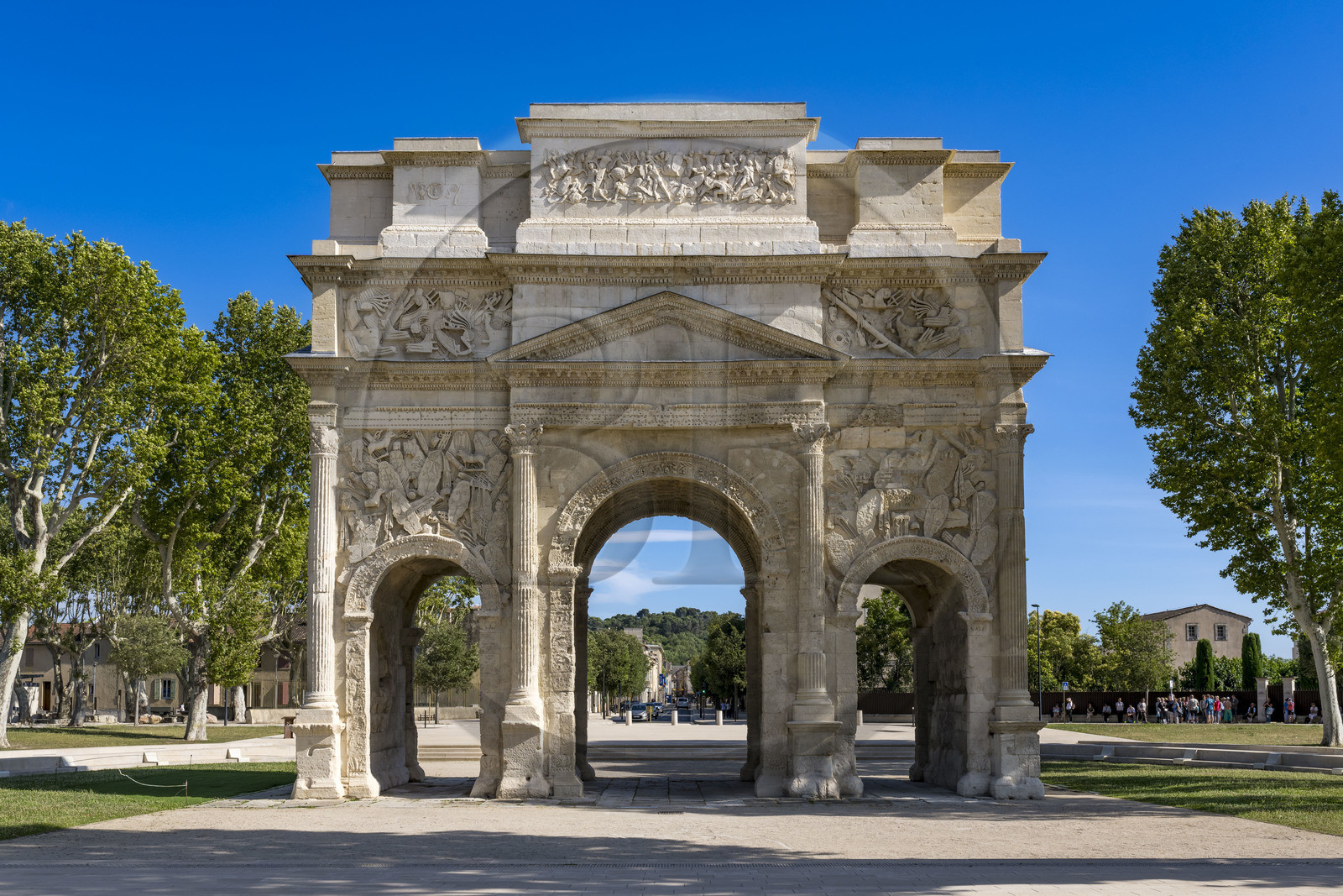 France, Vaucluse (84), Orange, l'arc de triomphe d'Orange, classé Patrimoine Mondial de l'UNESCO, arc monumental romain du début du Ier siècle