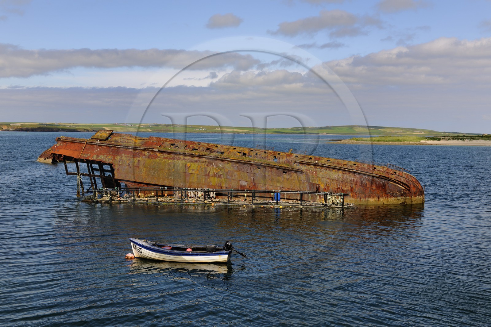 Royaume-Uni, Ecosse, Iles Orcades, Ile de Lamb Holm, épave de bateau