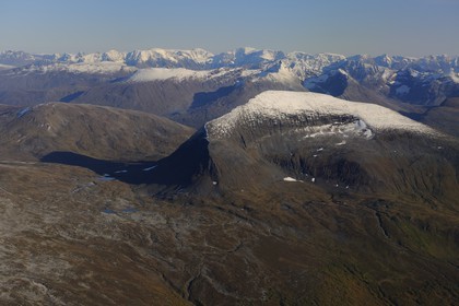 Norway, Troms County, mountains at East Tromso, Tromsdalstind Mount (1238 m) (aerial view)