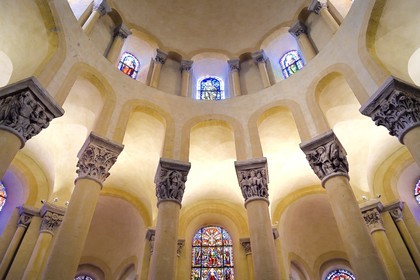 France, Puy de Dome, Clermont Ferrand, Notre-Dame-du-Port basilica in Auvergne Romanesque style, listed as a UNESCO World Heritage Site under the Routes of Saint-Jacques-de-Compostelle in France, choir capitals