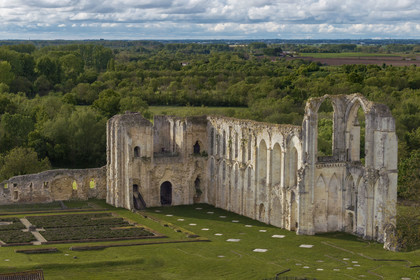 France, Vendée (85), Parc Interrégional du Marais Poitevin labellisé Grand Site de France, Maillezais, vestiges de l'abbaye Saint-Pierre de Maillezais (vue aérienne)