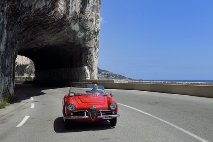 France, Alpes-Maritimes, Beaulieu-sur-Mer, collection convertible Alfa Romeo Giulietta on the Basse Corniche road