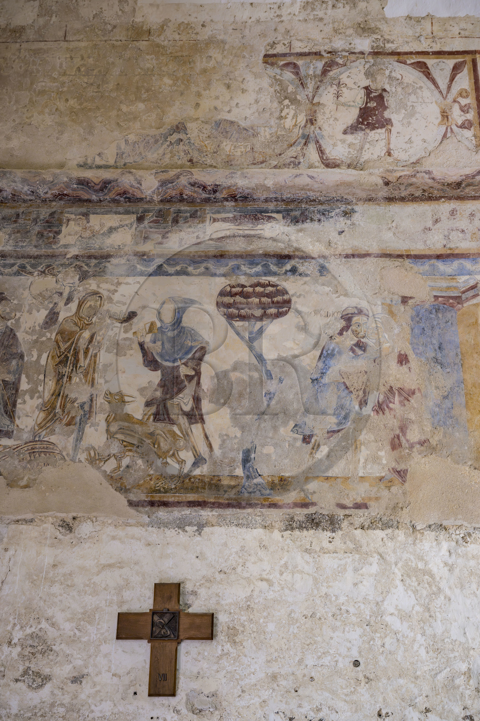 France, Vendée (85), Pouzauges, église romane Notre-Dame du Vieux Pouzauges du XIème siècle, fresques murales du début XIIIème siècle