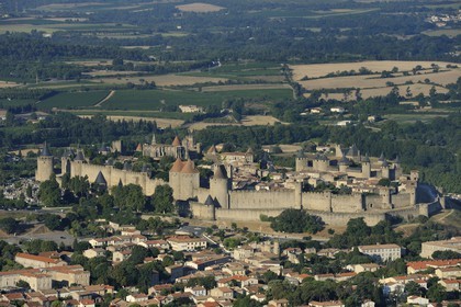 France, Aude, Carcassonne, medieval city (aerial view)