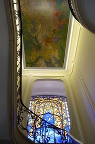 France, Meurthe-et-Moselle (54), Nancy, la maison Bergeret de style Art Nouveau, vitrail de Jacques Gruber et plafond de Victor Prouvé