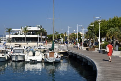 France, Var, Saint-Raphael, the old port and the fishermen's market in the modern building in the background
