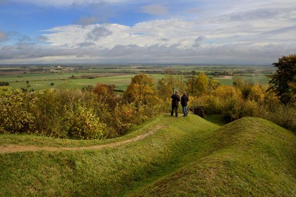 France, Meuse, Lorraine Regional Park, Cotes de Meuse, Les Eparges, traces of fighting of one of the bloodiest battles of the First World War, trench and views over the plain of Woevre