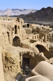 Iran, Yazd province, edge of the Dasht-e Kavir desert, Kharanaq old village with its mud bricks (adobe) houses overlooking the Andjir valley