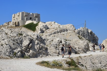 France, Bouches du Rhone, Marseille, Calanques National Park, archipelago of Frioul islands, Pomegues island, the Pomeguet tower built in 1860