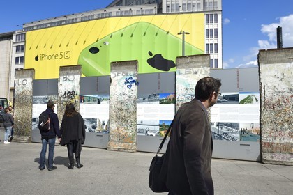 Germany, Berlin, Potsdamer Platz, remnants of the Wall reflections