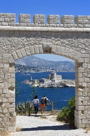 France, Bouches du Rhone, Marseille, Calanques National Park, archipelago of Frioul islands, Ratonneau island, entrance to Fort Ratonneau and the Chateau d'If