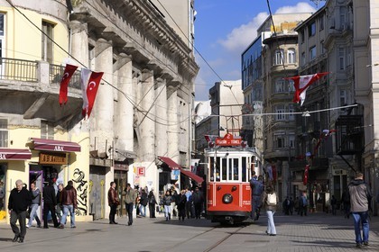 Turkey, Istanbul, Beyoglu, Taksim District, old tramway in Istiklal Caddesi Street