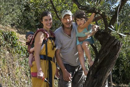 Italy, Liguria, Cinque Terre National Park listed as World Heritage by UNESCO, village of Monterosso al Mare, Farm the Brucaolivo, Leonardo and Costanza Lari with their children