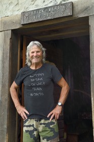 France, Haut Rhin, Ballons des Vosges Regional Natural Park, Storckensohn, La Tete des Perches mountain, the meadow chaume de Gazon vert, Noël Sutter who takes care of the refuge in a former farm