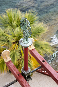 France, Alpes-Maritimes, Beaulieu-sur-Mer, neo-Greek style villa Kerylos build in 1908 by architect Emmanuel Pontremoli, detail of the decoration of the balconies