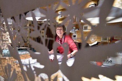 France, Bas Rhin, Bischwiller, the image maker Michèle Wagner has revived the papercutting (canivet) or the art of cut paper to stylize Christmas decorations in particular