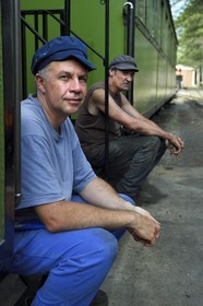 France, Alpes-Maritimes, Puget Theniers, steam engine warming up, Pierre Prudhomme-Lacroix Lacroix volunteer of the G.E.C.P. that restores and operates the Train des Pignes