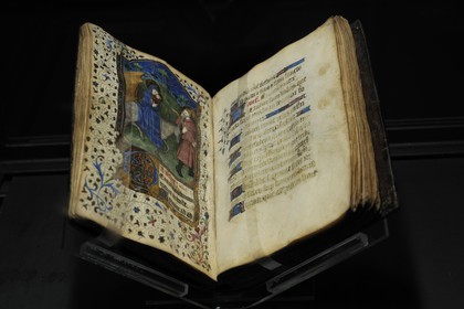 France, Paris, Musee du Moyen-Age (Middle Ages Museum), the former Hotel de Cluny, Visitors' book in aid of Châlons, virgin of devotion, 15th century