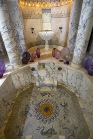 France, Alpes-Maritimes, Beaulieu-sur-Mer, neo-Greek style villa Kerylos build in 1908 by architect Emmanuel Pontremoli, the Balaneion dedicated to naiads