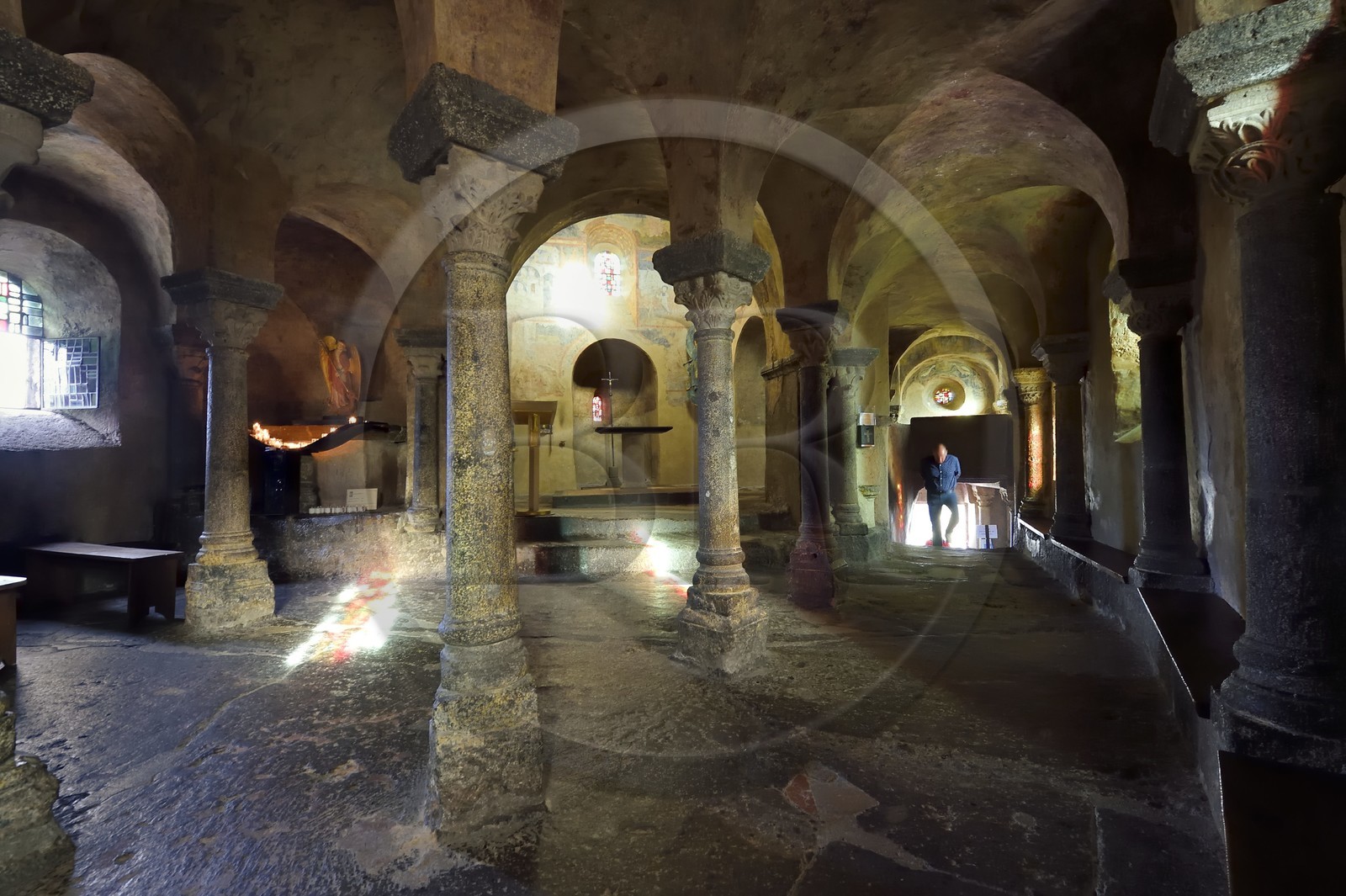 France, Haute-Loire (43), Aiguilhe, commune limitrophe du Puy-en-Velay, étape classée Patrimoine Mondial de l'UNESCO dans le cadre des chemins de Compostelle, la Chapelle Saint-Michel d'Aiguilhe, vue du choeur