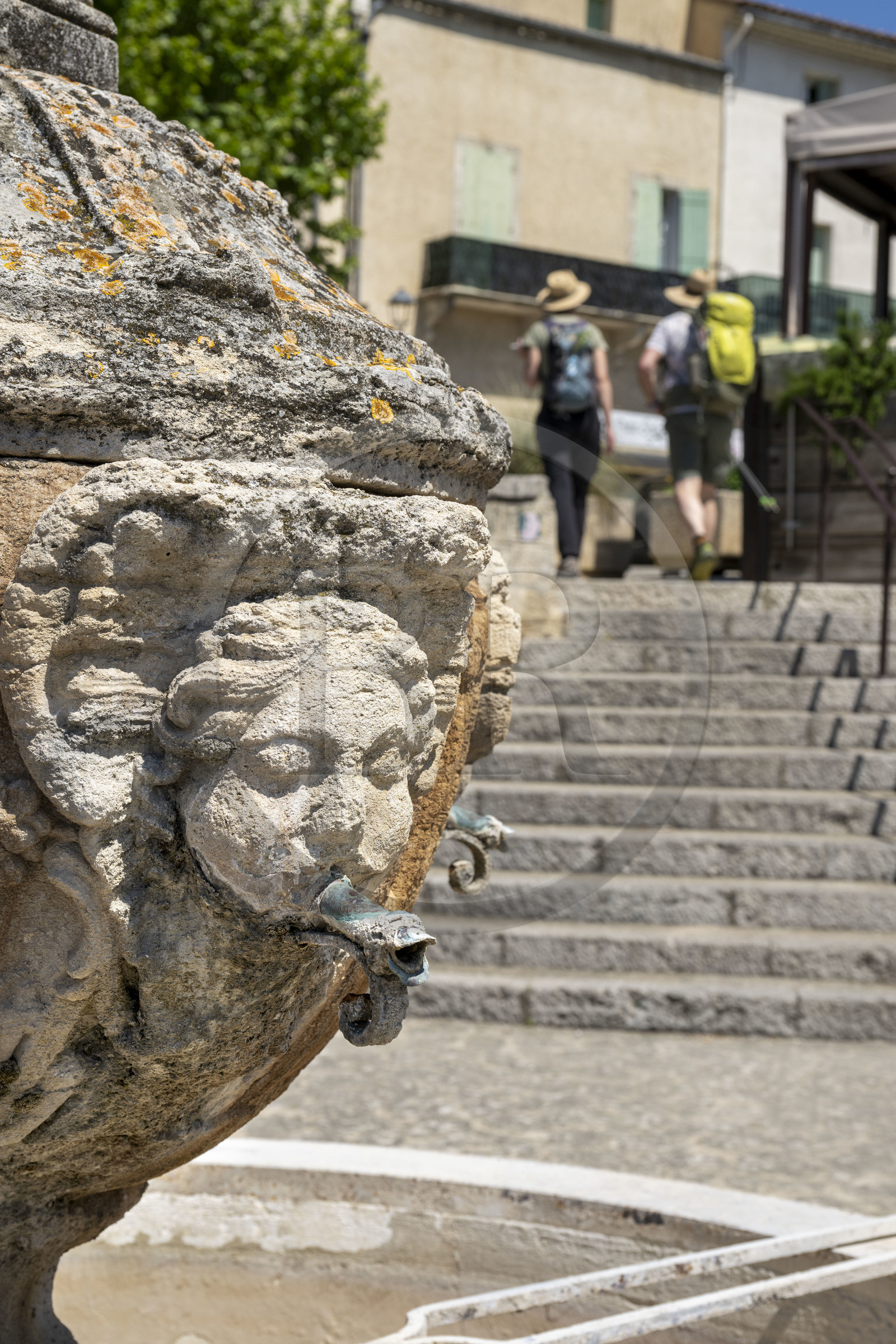 France, Vaucluse (84), Dentelles de Montmirail, Beaumes-de-Venise, fontaine à mascarons du XVIIIe siècle place du 8 mai