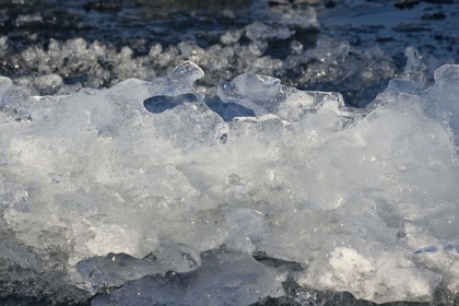 Groenland, cote Nord-Ouest, Smith sound, gros plan sur un morceaux de glace de la banquise arctique qui a presque totalement fondu (frasil)