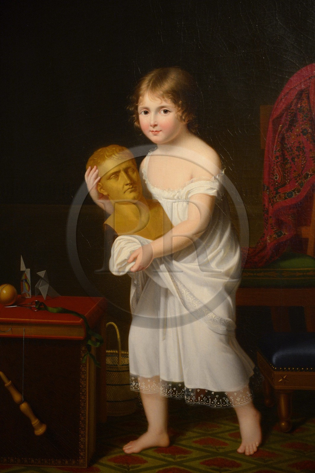 France, Corse-du-Sud (2A), Ajaccio, musée Fesch (musée des beaux-arts), salle de la collection napoléonienne, portrait de Marie-Laetitia Murat portant un buste de Napoléon Ier par Jeanne-Elisabeth Chaudet-Husson